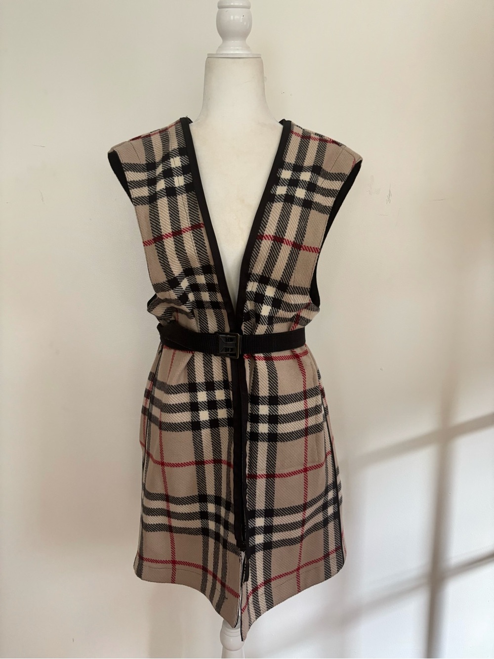 Burberry Vintage Nova Check Wool Trench Coat Liner Vest Size Large